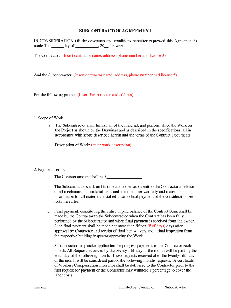 Free Construction Contract Agreement Template Commercial Construction Subcontractor Contracts Free Download Fill