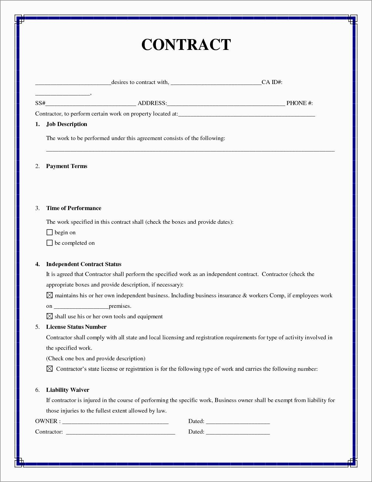Free Construction Contract Agreement Template Free Contractor Contract Template Wonderfully 52 Contract Agreement