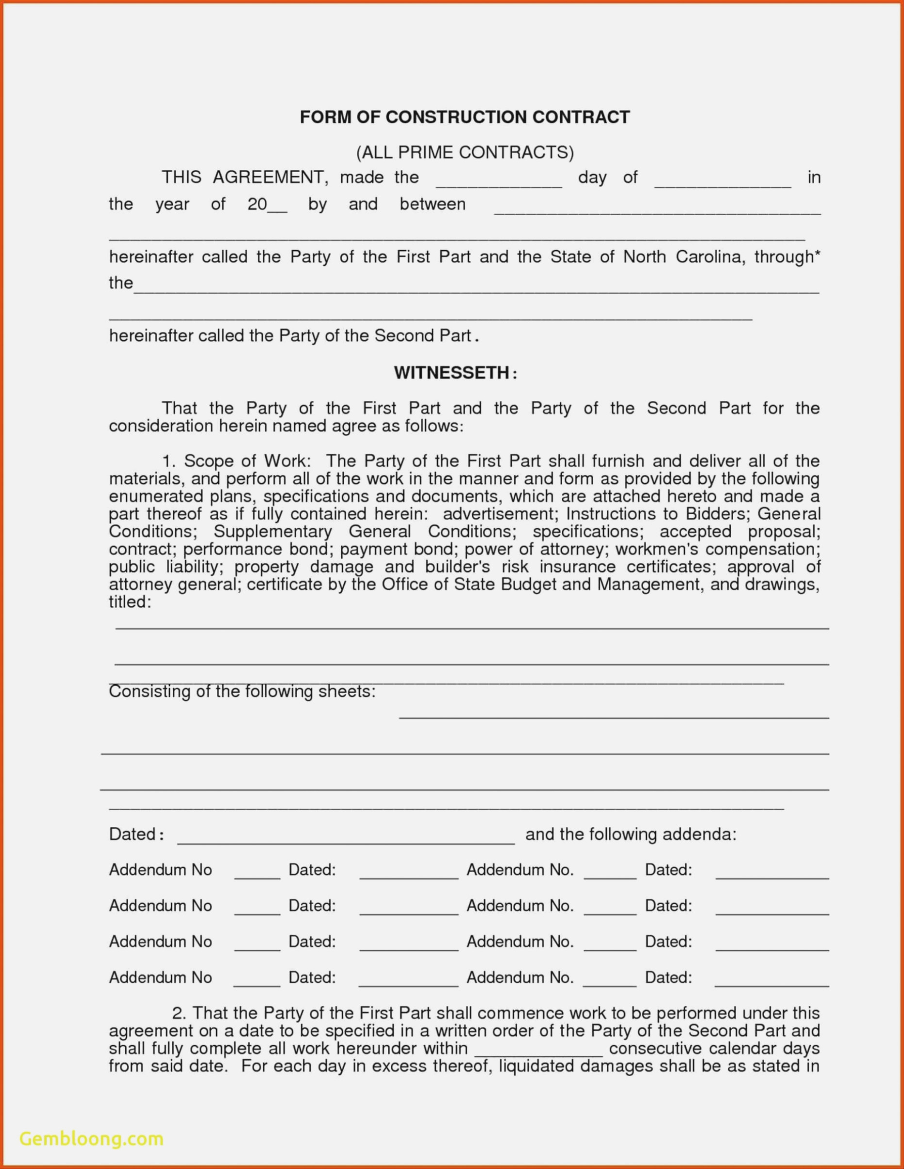 Free Construction Contract Agreement Template Free Roofing Contract Agreement