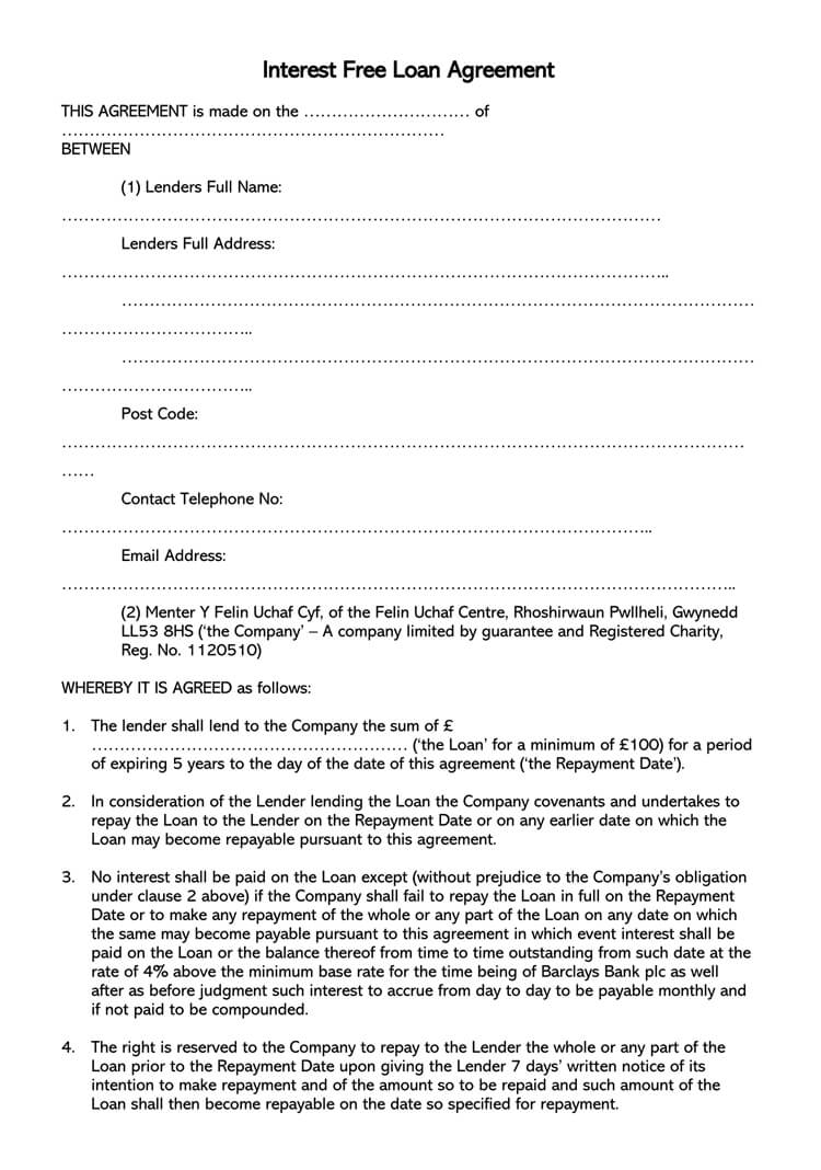 Free Loan Agreement 38 Free Loan Agreement Templates Forms Word Pdf