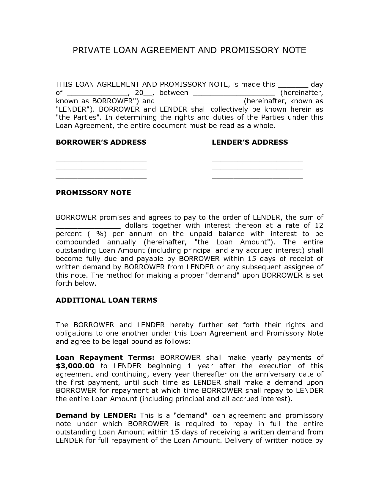 Free Loan Agreement Form Corporate Loan Contract Sample Private Agreement Template Bunch Best