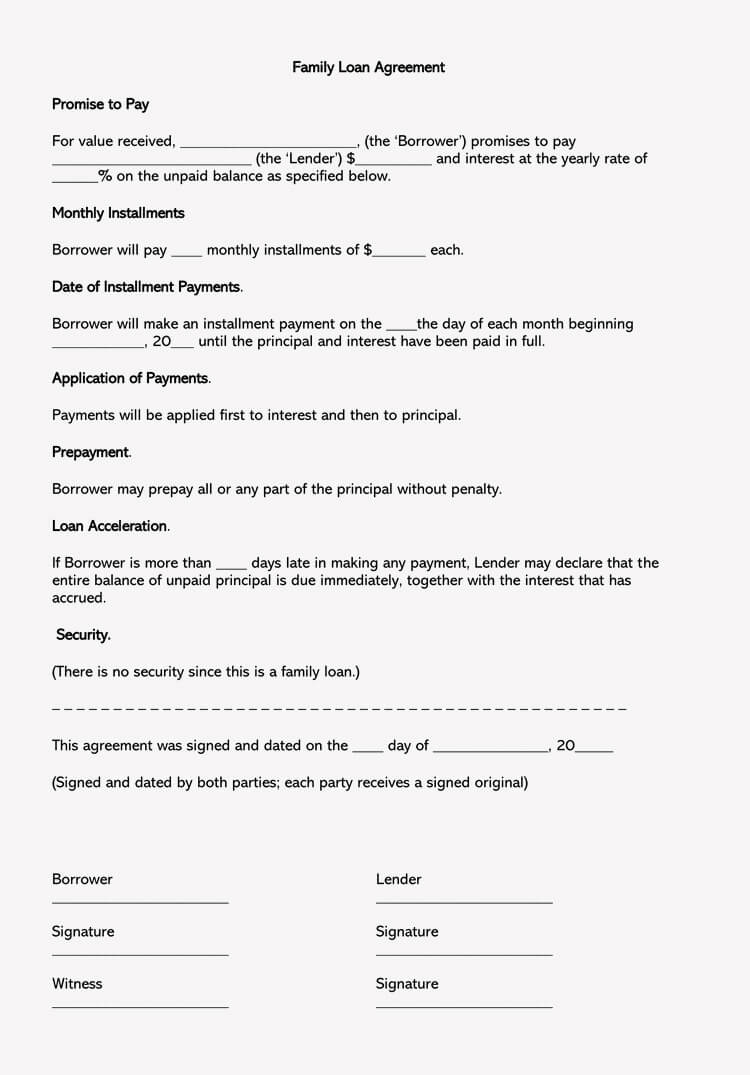 Free Loan Agreement Form Free Family Loan Agreement Forms And Templates Wordpdf