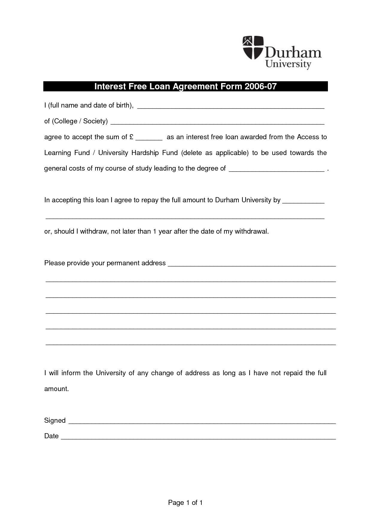 Free Loan Agreement Form Free Printable Loan Agreement Form Form Generic