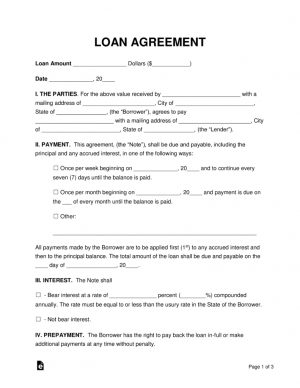 Free Loan Agreement Free Loan Agreement Templates Pdf Word Eforms Free Fillable