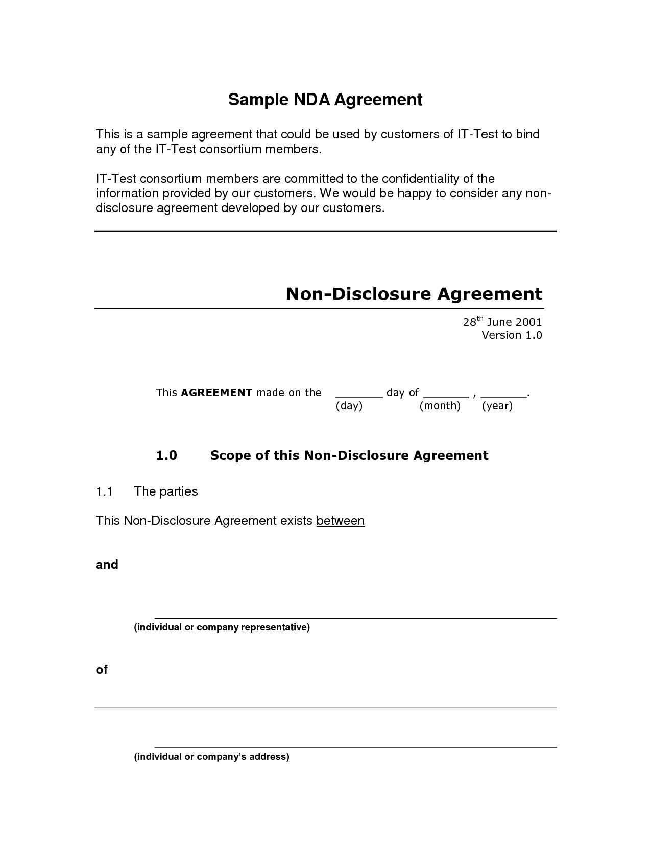 Free Non Disclosure Agreement Form Confidentiality Agreement Form Ideal Non Disclosure Agreement Sample