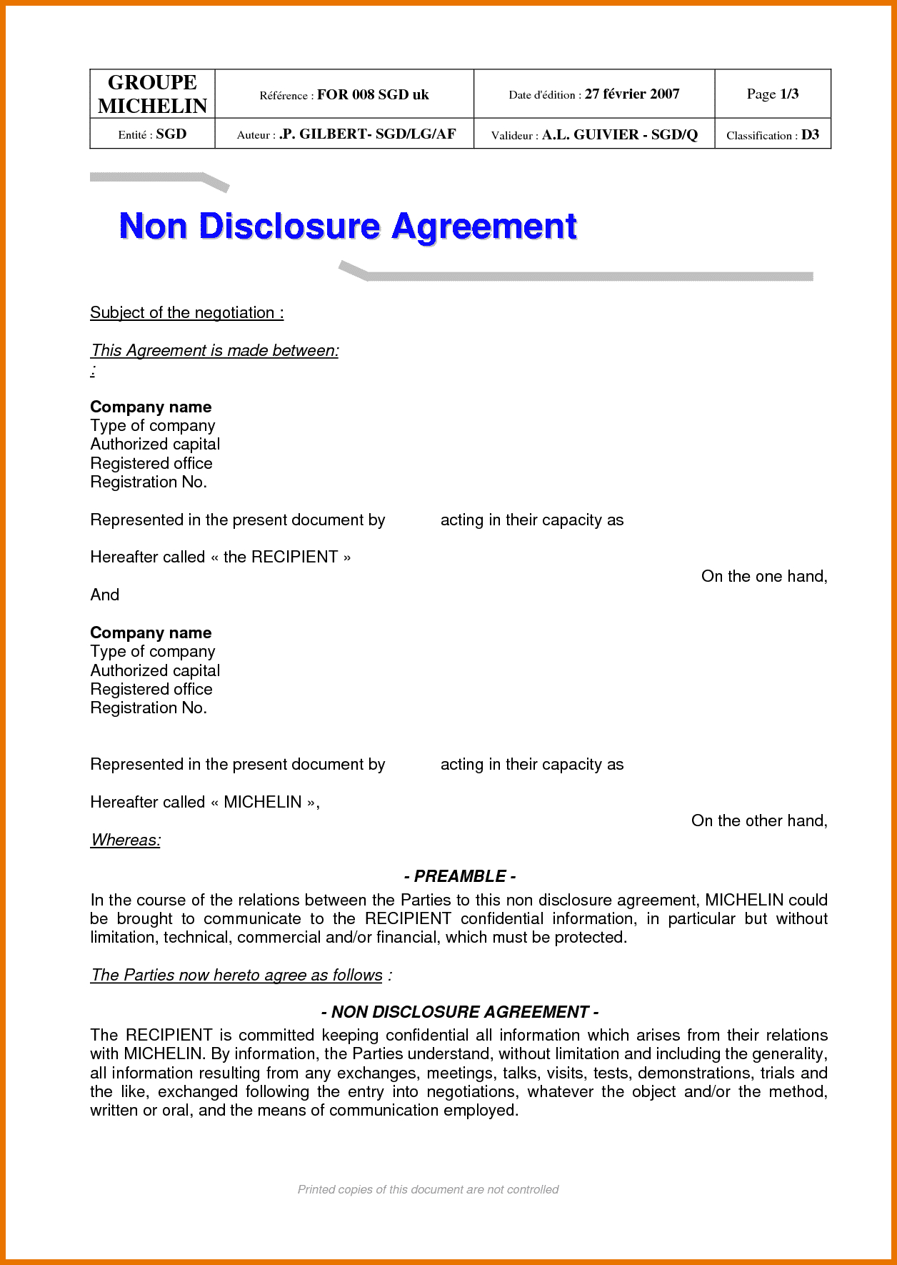 Free Non Disclosure Agreement Form Non Disclosure Statement Sample And 7 Non Disclosure Agreement Free