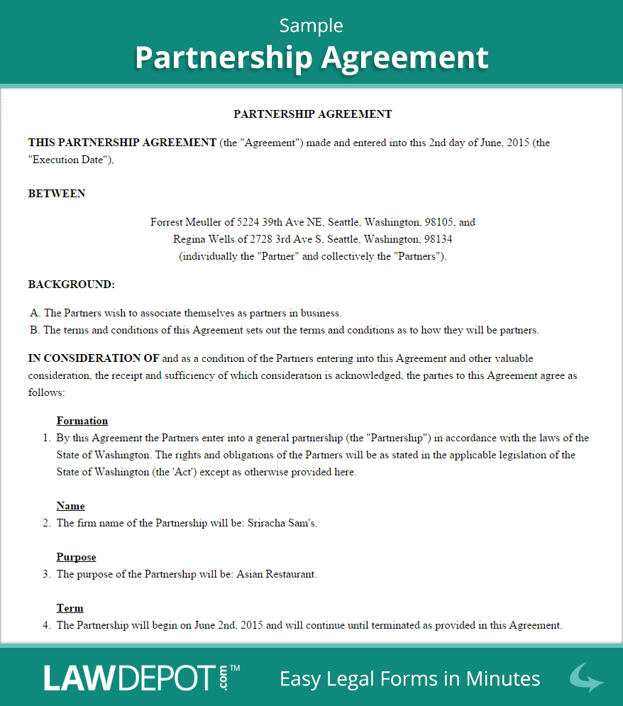 Free Partnership Agreement Template Sample Business Partnership Agreements Ataumberglauf Verband