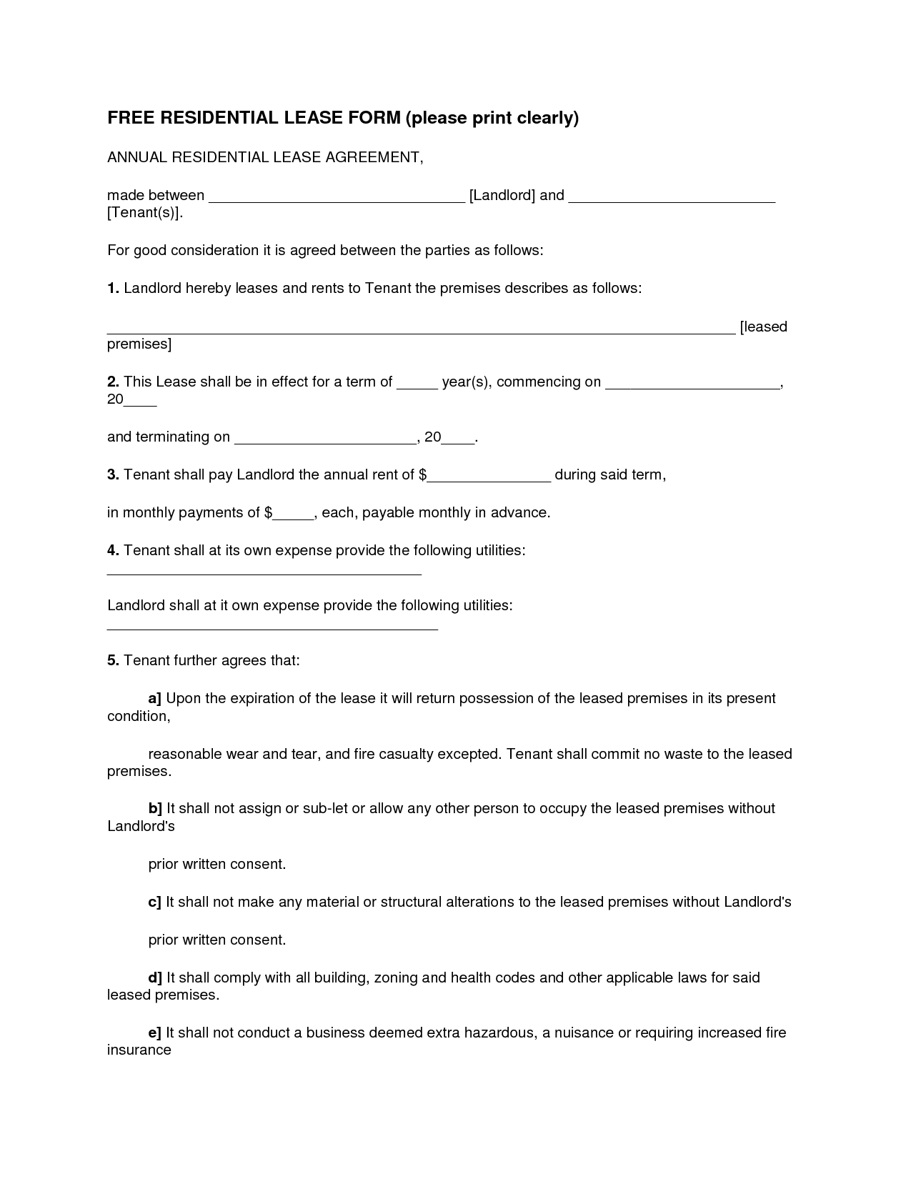 Free Printable Lease Agreement Template Editable Residential Lease Agreement 114870 Free Printable Lease And