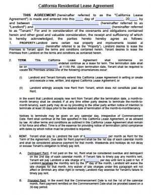 Free Printable Lease Agreement Template Free California Standard Residential Lease Agreement Template Pdf