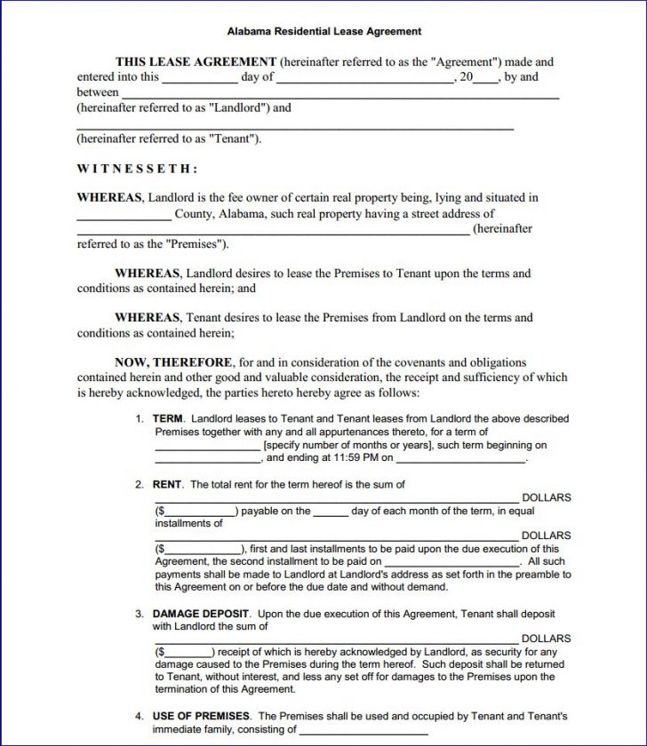 Free Printable Lease Agreement Template Free Printable Alabama ...