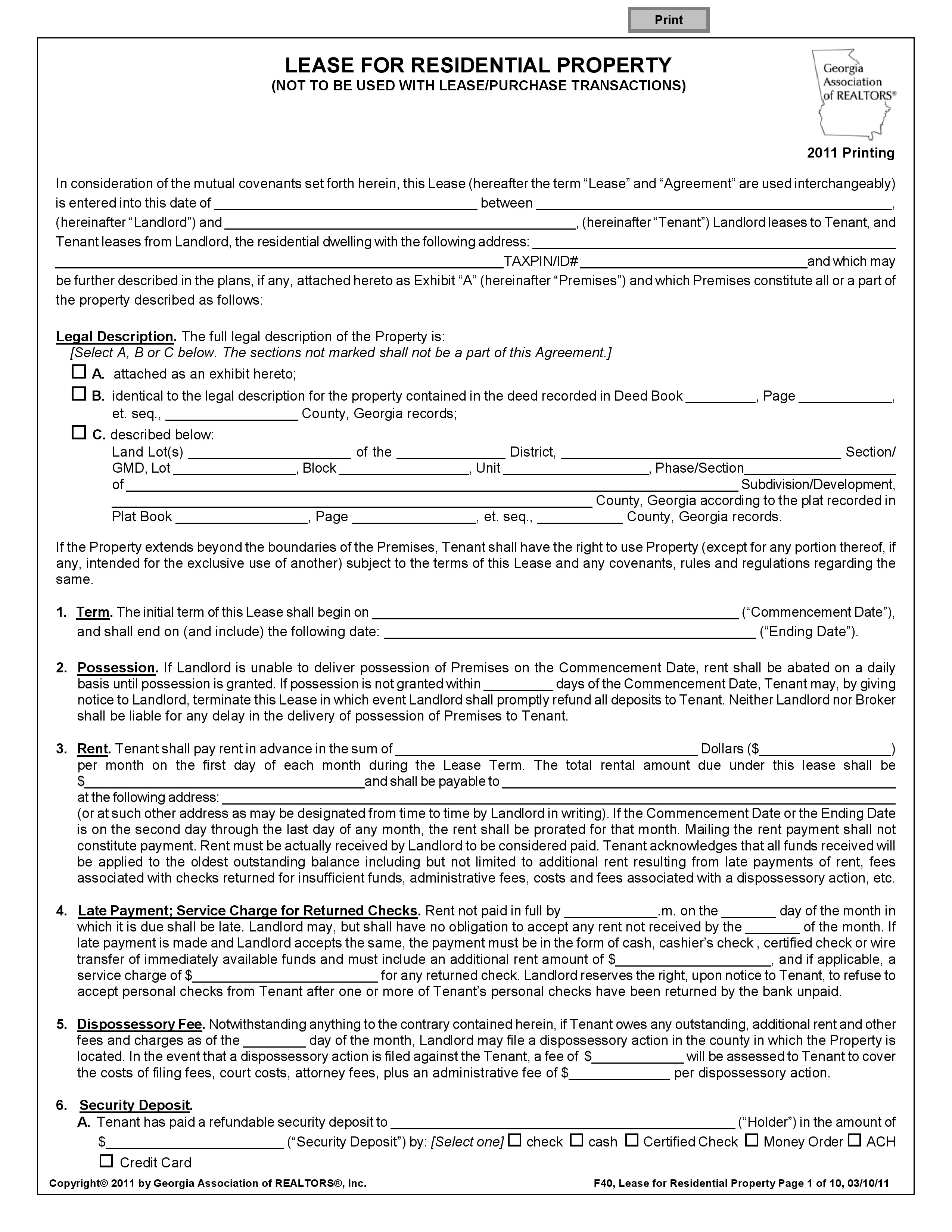 Free Printable Lease Agreement Template Residential Lease Agreement Template Free Download Blank Rental