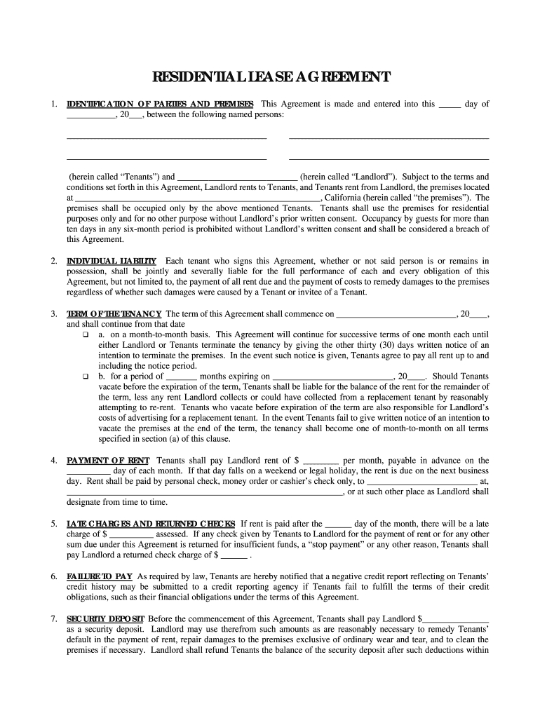 Free Printable Lease Agreement Template Simple One Page Lease Agreement Fill Online Printable Fillable