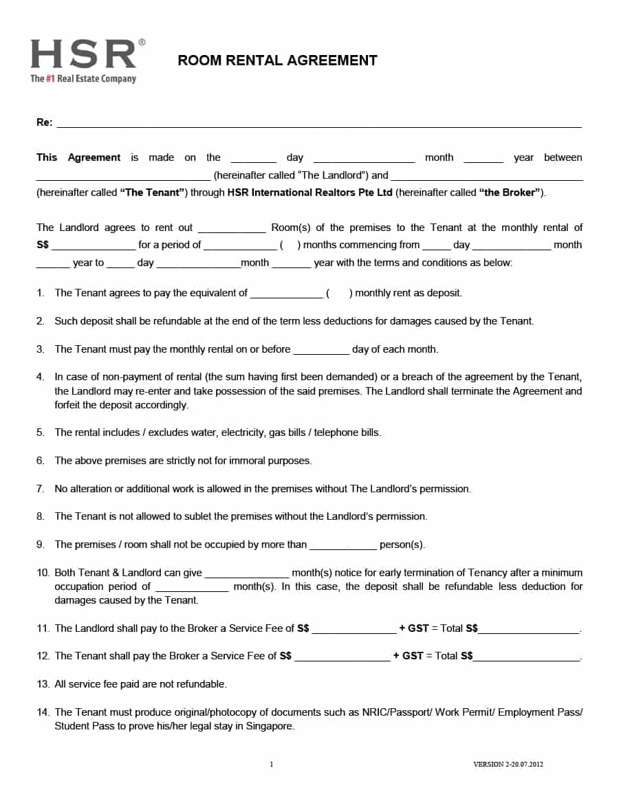 Free Rental Lease Agreement Form 39 Simple Room Rental Agreement Templates Template Archive