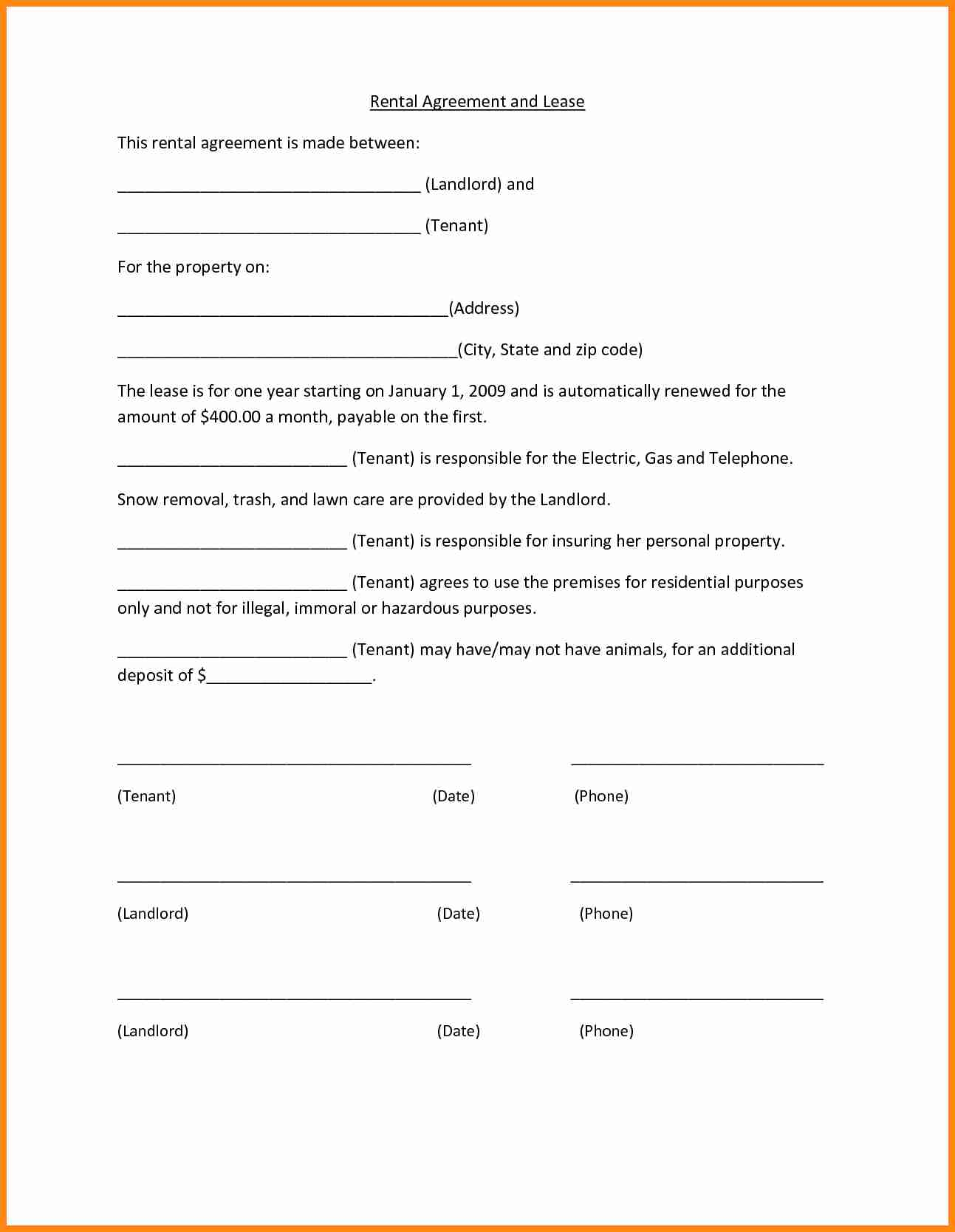 Free Rental Lease Agreement Form Rental Contract Template Free Simple Roomement Templates Archive
