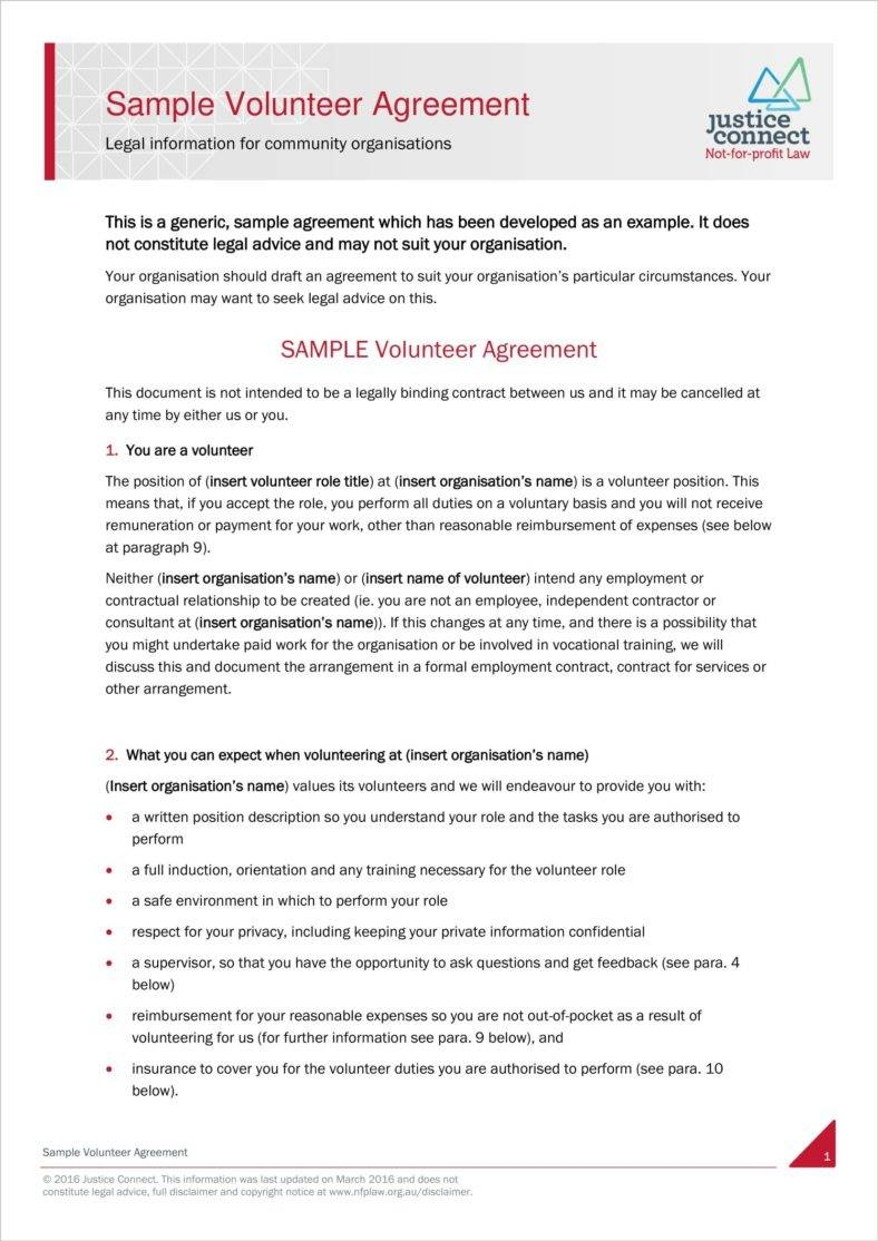 Free Subcontractor Agreement Template Australia How To Make A Volunteer Agreement Form Free Premium Templates