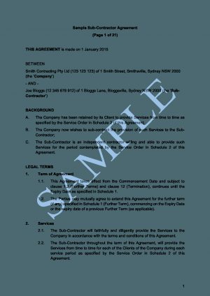 Free Subcontractor Agreement Template Australia Sub Contractor Agreement Free Template Sample Lawpath