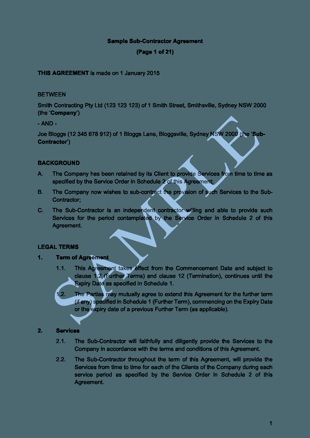 Free Subcontractor Agreement Template Australia Sub Contractor Agreement Free Template Sample Lawpath