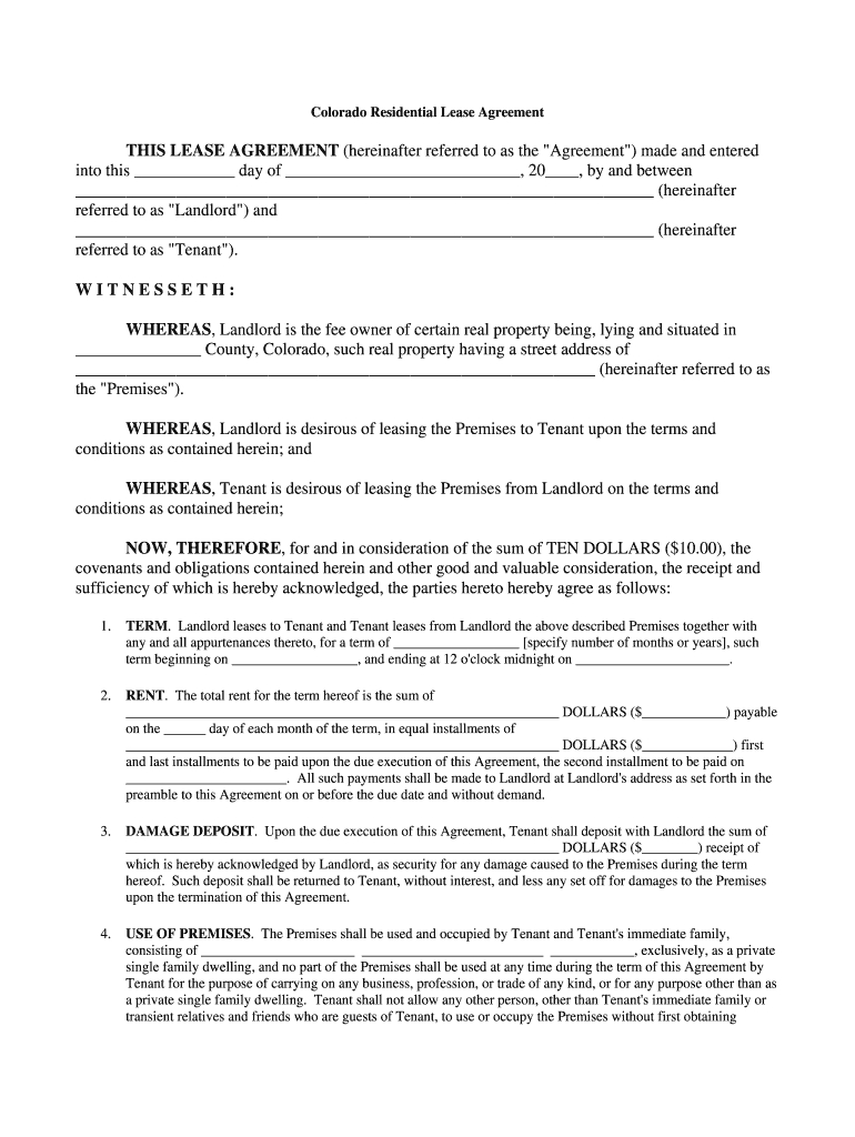 Free Template Lease Agreement Colorado Lease Agreement Fill Online Printable Fillable Blank