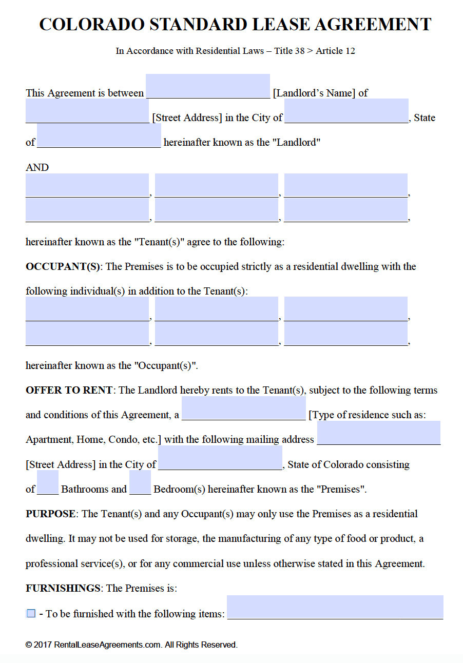 Free Template Lease Agreement Free Colorado Residential Lease Agreement Template Pdf Word