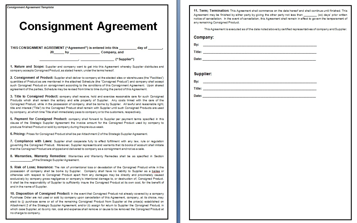 Gallery Consignment Agreement Consignment Contract Template Template