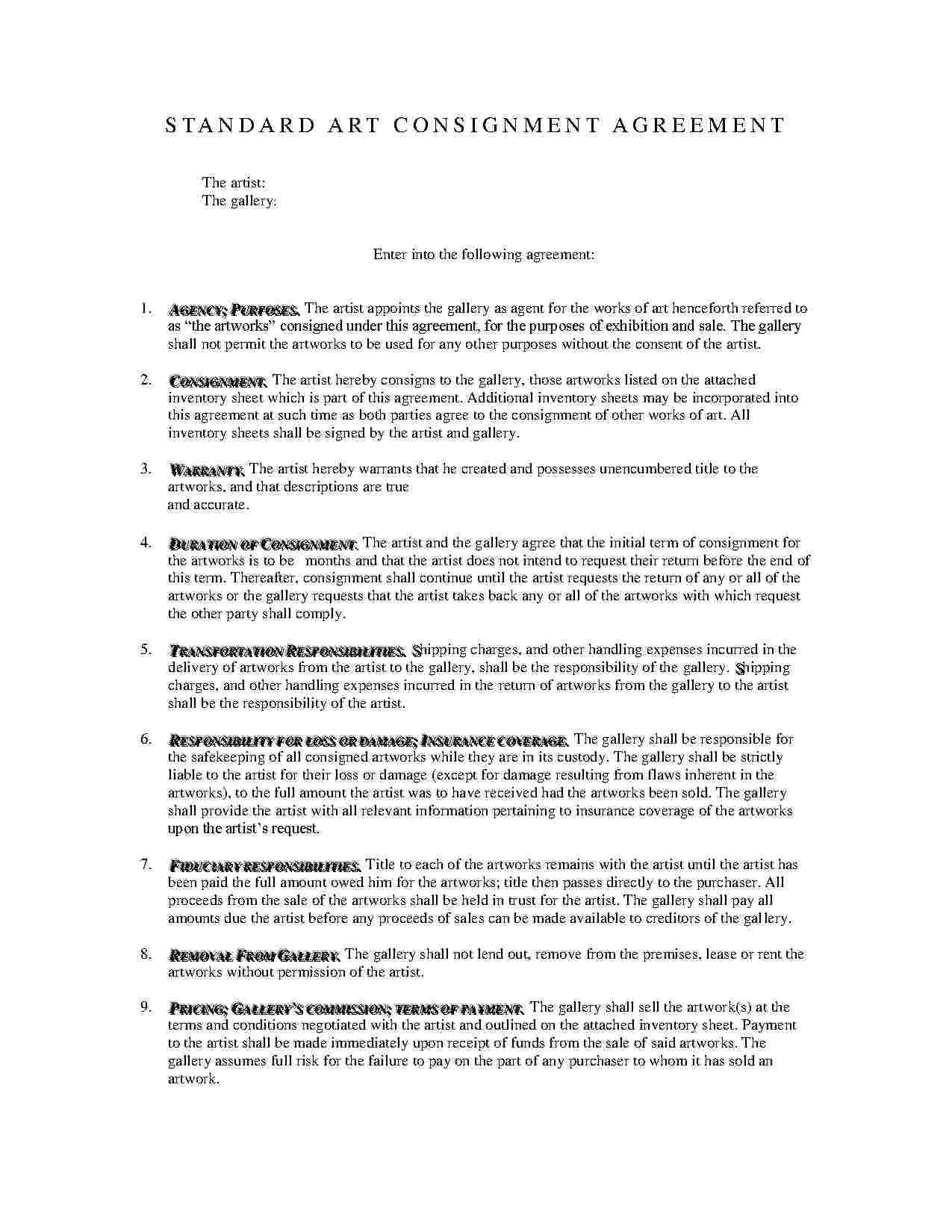 Gallery Consignment Agreement Download Consignment Agreement Style 8 Template For Free At
