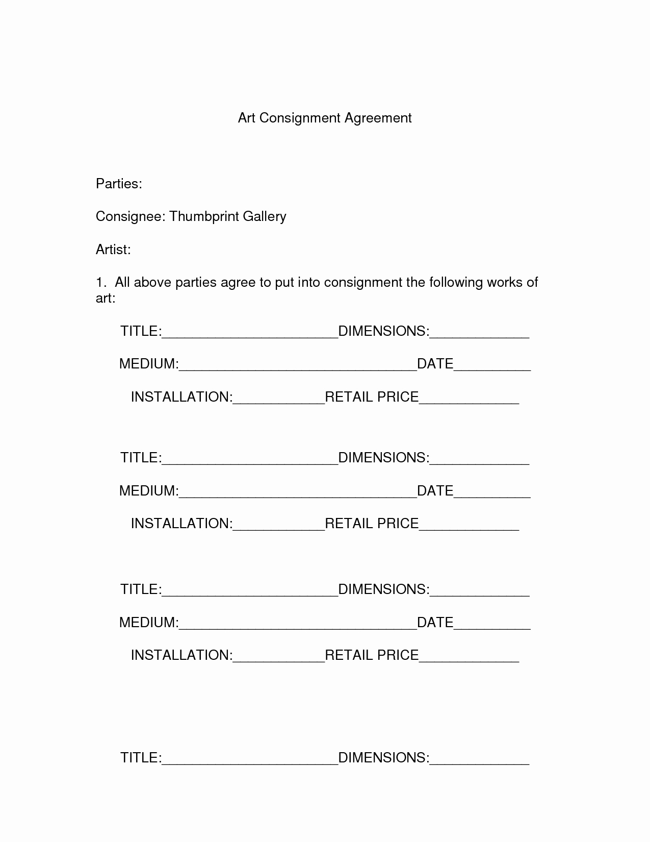 Gallery Consignment Agreement Freelance Artist Contract Template Mathosproject