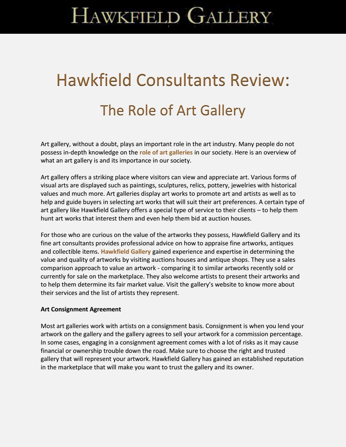 Gallery Consignment Agreement Hawkfield Consultants Review The Role Of Art Gallery Abigail