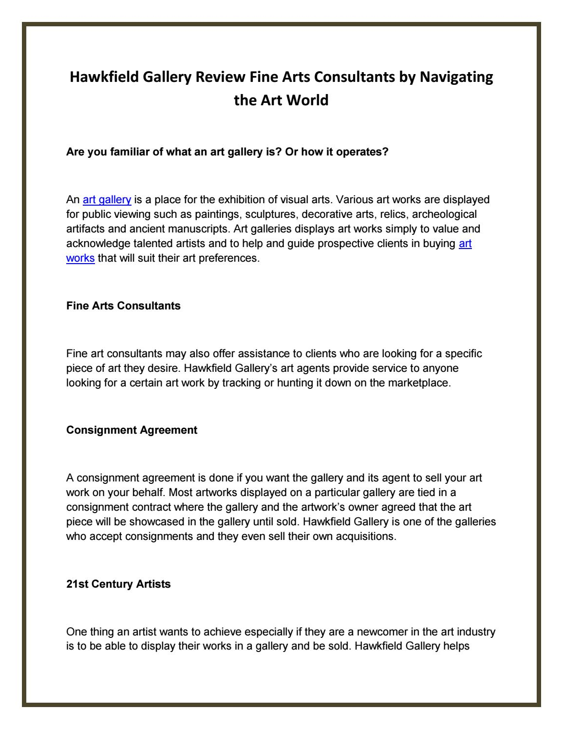 Gallery Consignment Agreement Hawkfield Gallery Review Fine Arts Consultants Navigating The Art