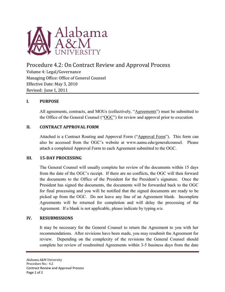General Counsel Agreement Procedure 42 On Contract Review And Approval Process