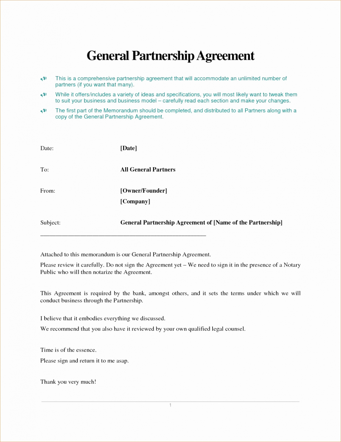 General Partnership Operating Agreement Notarized Partnership Agreement Sample