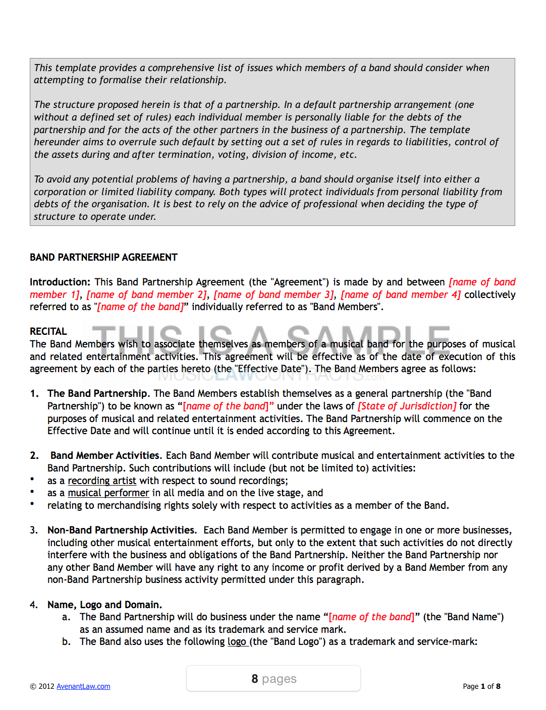 Guarantee Agreement Template Band Agreement