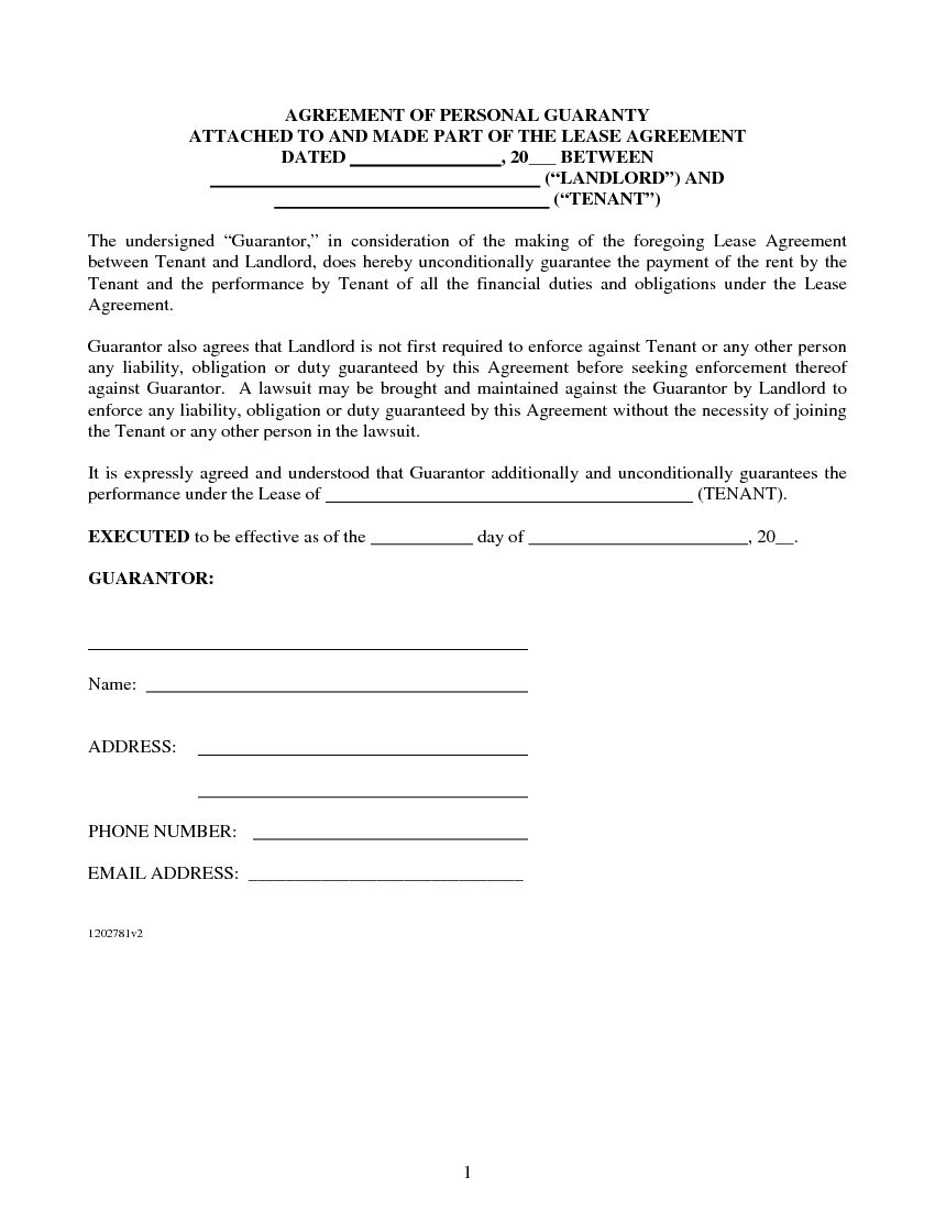 Guarantee Agreement Template Download Free Agreement Of Personal Guaranty For Lease Agreement