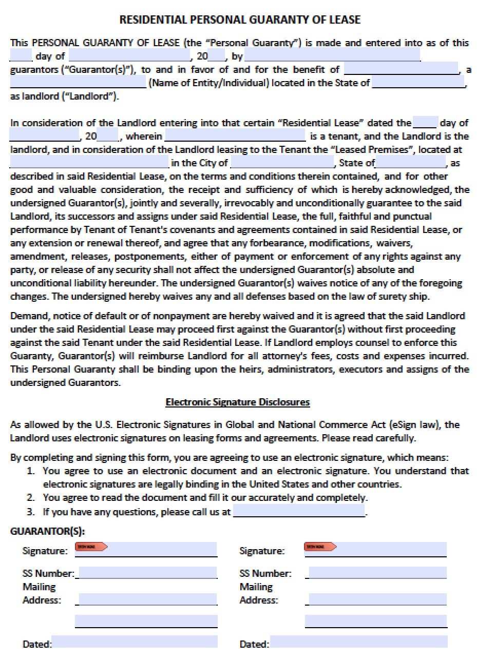Guarantee Agreement Template Download Personal Guarantee Agreement Forms Leases Loan Pdf