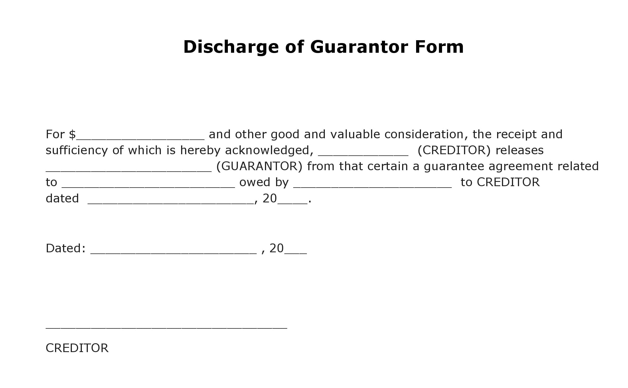 Guarantee Agreement Template Free Discharge Of Guarantor Form Pdf Template Form Download