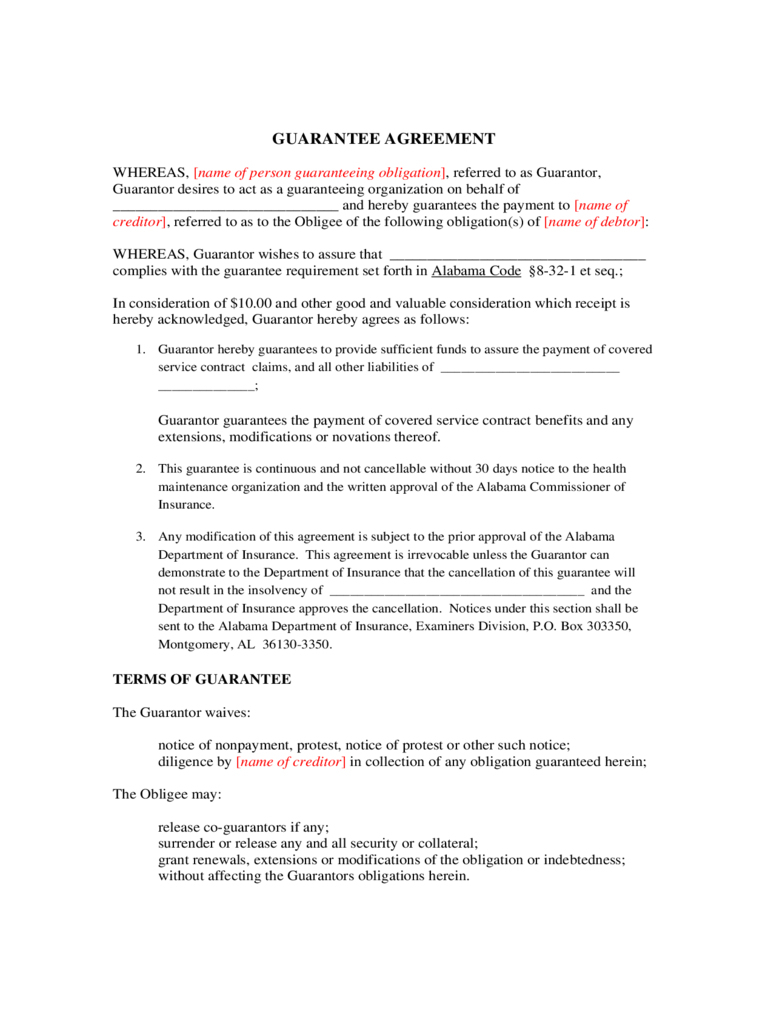 Guarantee Agreement Template Guarantee Agreement Form 83792 Guarantor Agreement Form 16 Free
