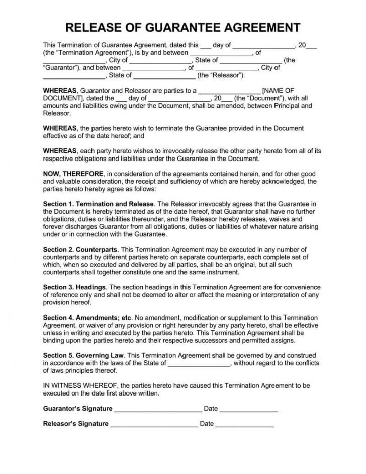 Guarantee Agreement Template Release Of Personal Guarantee Form ...