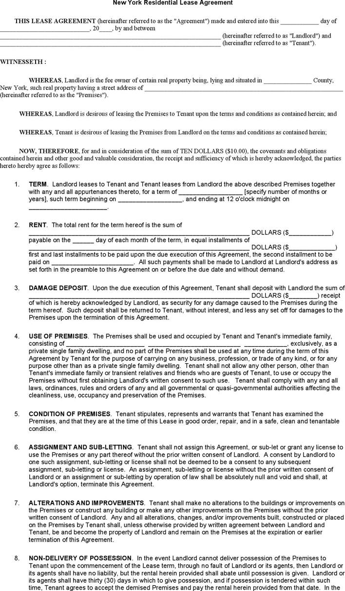 House Lease Agreement Ny 10 Best Photos Of Blank Residential Purchase Agreement Form Ny