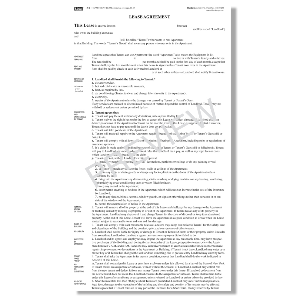 House Lease Agreement Ny Blumberg Lease New York Residential Lease Forms