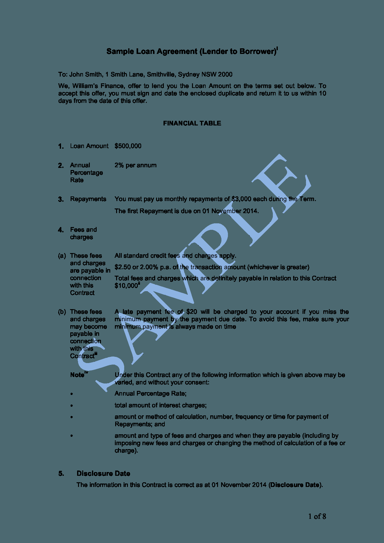 How To Write A Loan Agreement Loan Agreement Lender To Borrower Sample Lawpath