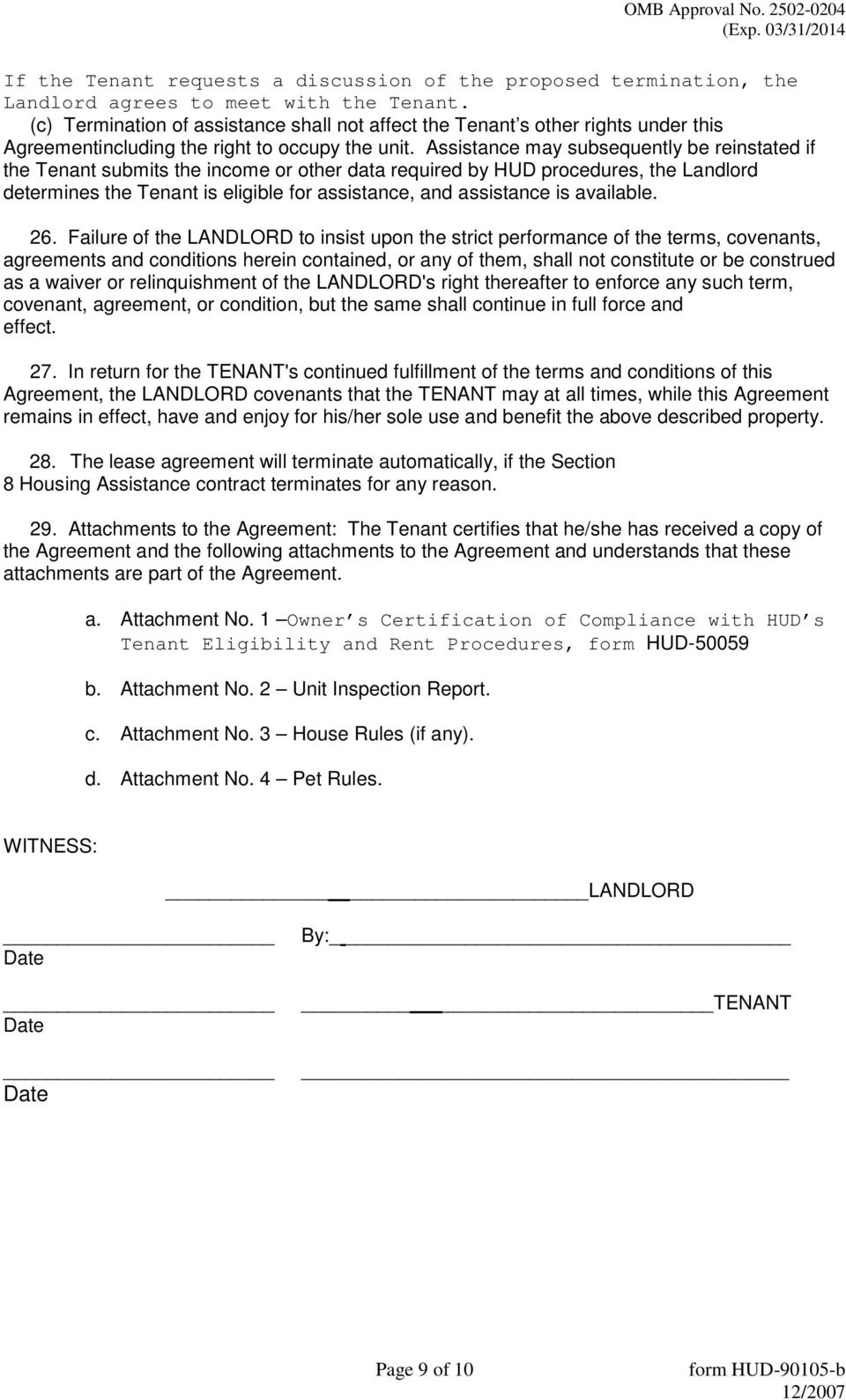 Hud Use Agreement Hud Project Number As Landlord And As Tenant Pdf
