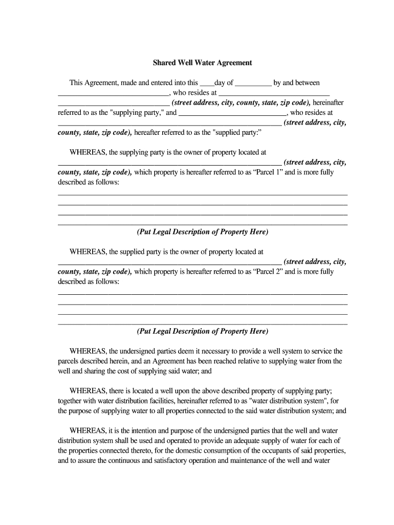 Hud Use Agreement Shared Well Agreement Fill Online Printable Fillable Blank