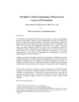 Importance Of Collective Bargaining Agreement Pdf The Right To Collective Bargaining In Malaysia In The Context