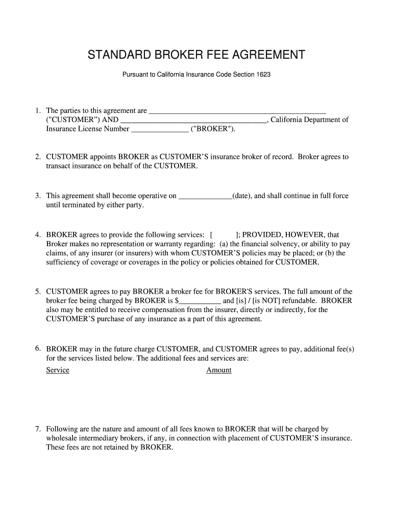 Insurance Agent Commission Split Agreement Broker Fee Agreement Form Fill Online Printable Fillable Blank