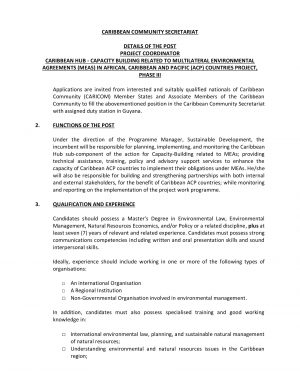 International Agreement On Environmental Management Caricom Project Coordinator Caribbean Hub Capacity Building