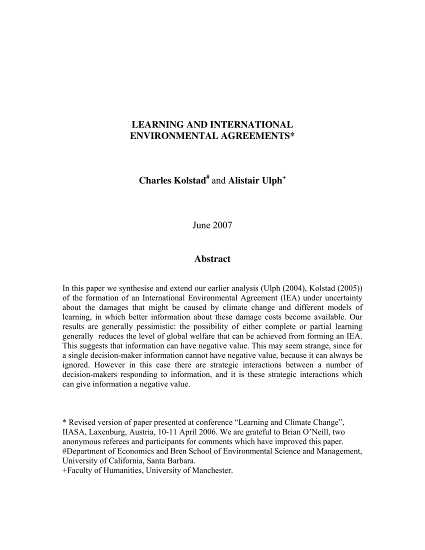International Agreement On Environmental Management Informational Benefits Of International Environmental Agreements