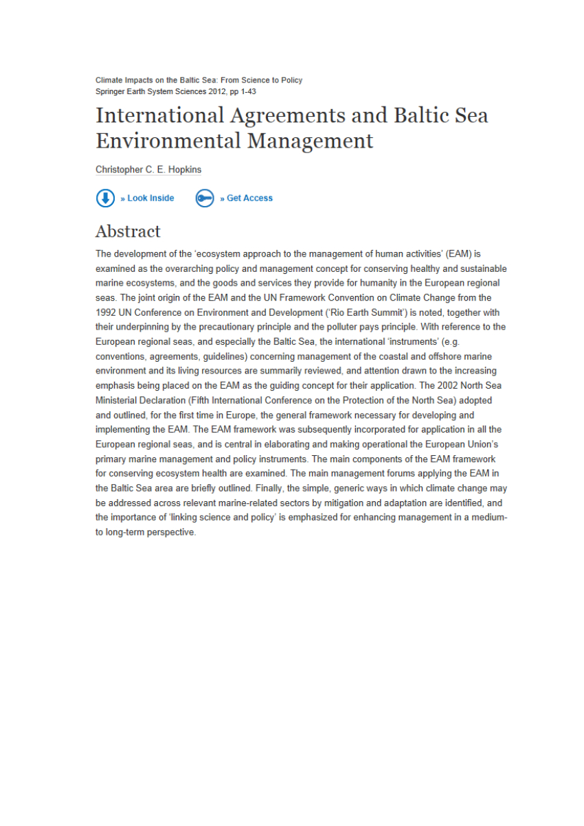 International Agreement On Environmental Management Pdf International Agreements And Baltic Sea Environmental Management