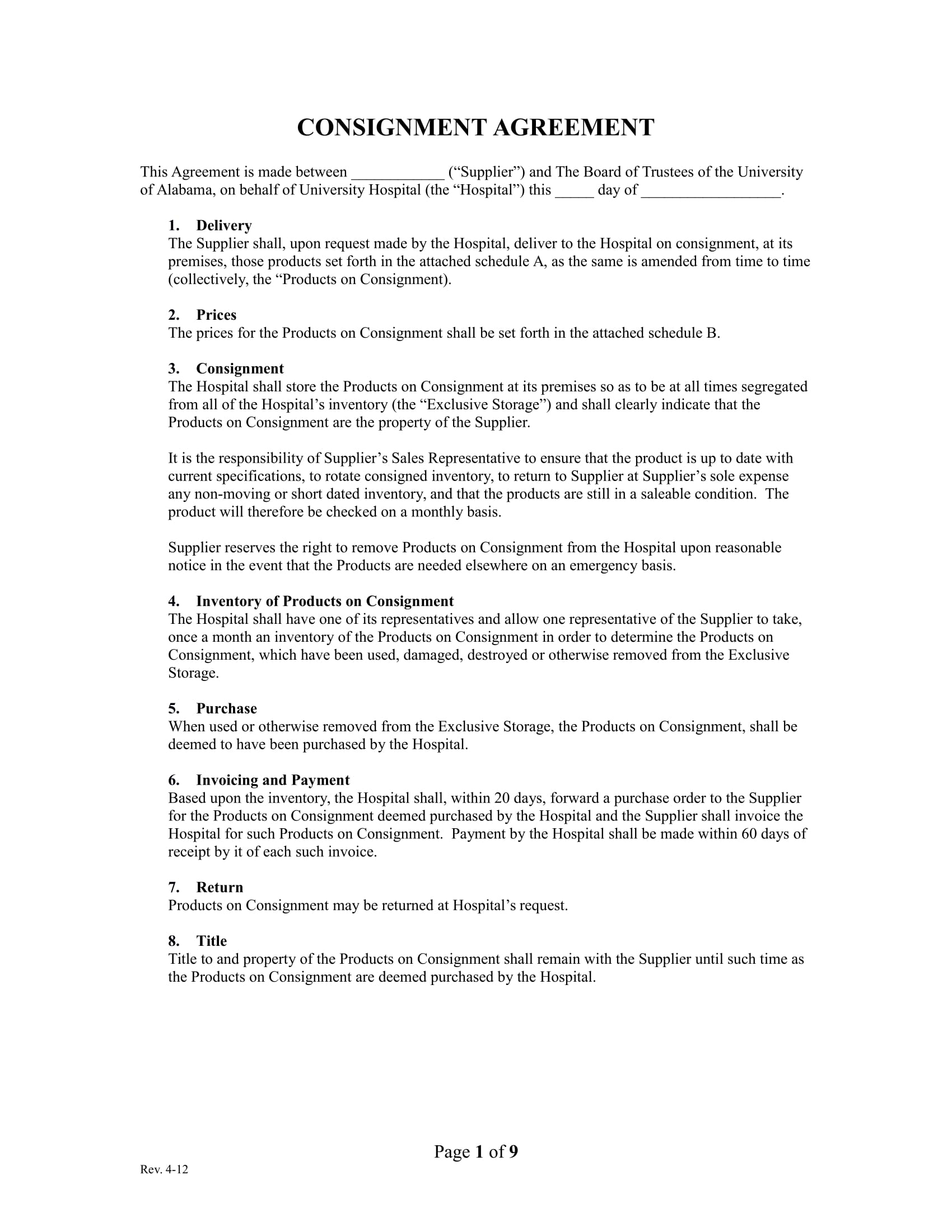 Inventory Consignment Agreement 16 Consignment Agreement Examples Pdf Doc Examples