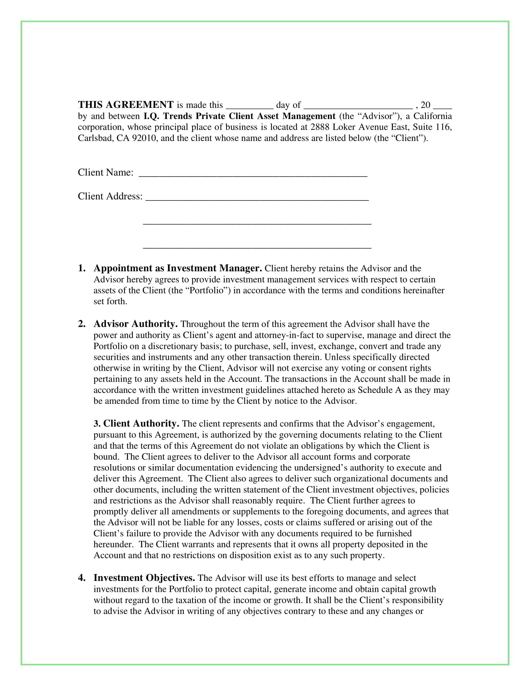 Investment Management Agreement 11 Management Services Agreement Pdf Doc Examples