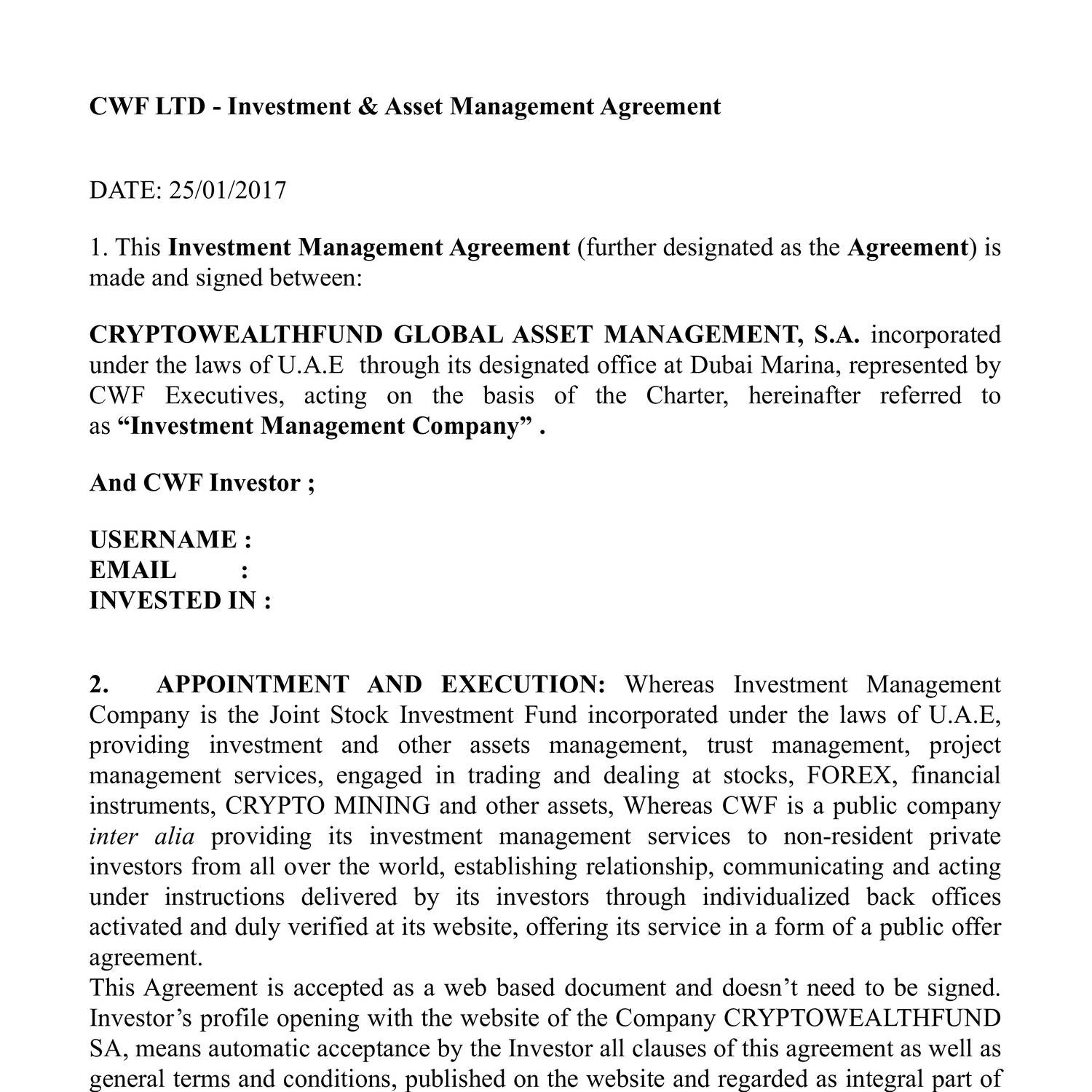 Investment Management Agreement Cwf Ltd Investment Asset Managementpdf Docdroid