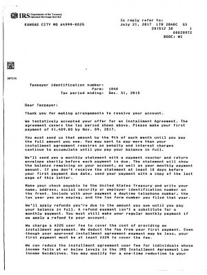 Irs Installment Agreement Online Irs Letter 2840c Installment Agreement Hr Block